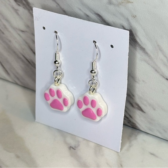 Animal Paw Print - Handmade Earrings - White - Picture 3 of 7